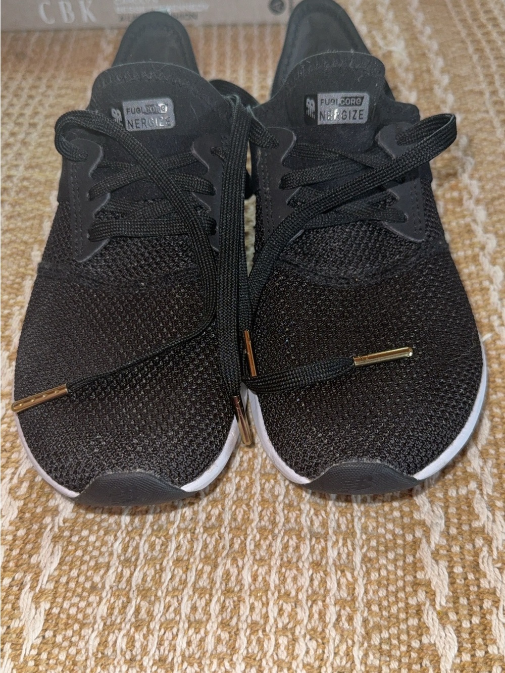 New Balance Black Knit Athletic Shoes with White Soles